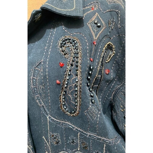 CHICOS Size 3 Camelot Black Roadster Jacket XL/16 Reg Size Beaded Embroidery - Picture 5 of 12